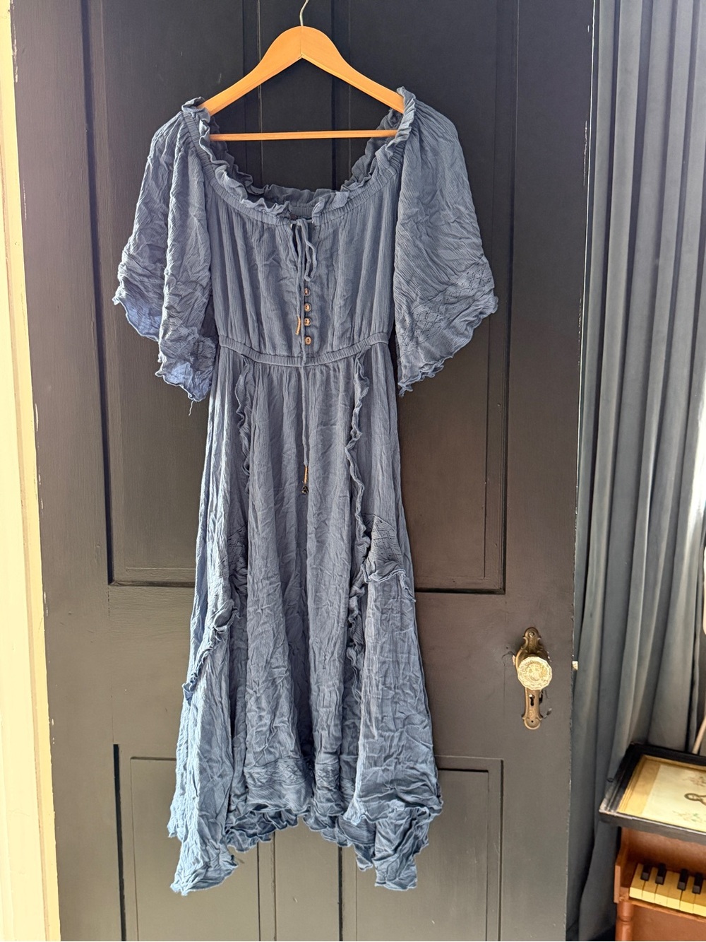 Free People Blue midi Dress with Ruffle Details - Women's Boho Style
